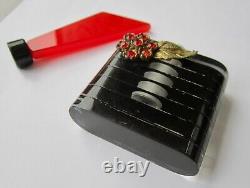 Antique Art Deco Perspex & Glass Perfume Scent Bottle + Stopper Black & Red