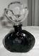 Antique Black Cut Glass Intaglio Florals Czech Perfume Bottle Withdauber
