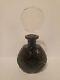 Antique Black Cut Glass Intaglio Florals Czech Perfume Bottle Withdauber