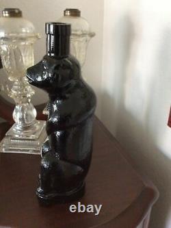 Antique Black Amethyst Glass Beer Kummel Bottle Figural Bear