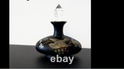 Antique Black Finish on Amethyst Glass with Enamel Bird HP Perfume Bottle