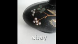 Antique Black Finish on Amethyst Glass with Enamel Bird HP Perfume Bottle
