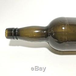 Antique Black Glass Bottle Early 3 Piece Mold Hand Blown Applied Tapered Lip