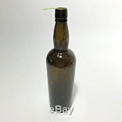 Antique Black Glass Bottle Early 3 Piece Mold Hand Blown Applied Tapered Lip