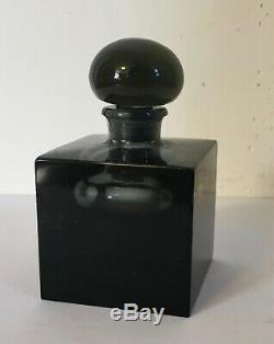 Antique Black Glass Crystal Perfume Bottle Square Shape Art Deco Baccarat