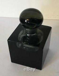 Antique Black Glass Crystal Perfume Bottle Square Shape Art Deco Baccarat