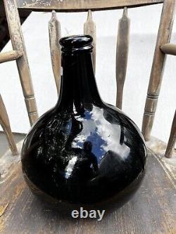 Antique Black Glass Globular Bottle Large Antique 1700s Apothecary