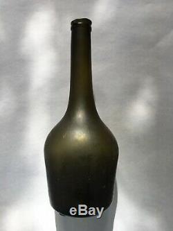 Antique Black Glass Long Neck Wine Bottle 1750-1770 Open Pontil Rare Form