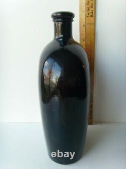 Antique Black Glass Quart Stoddard Type Flask 1860-1870 64/31