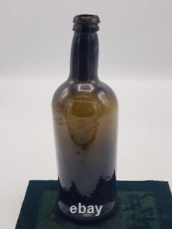 Antique Black Glass Rum Bottle Sand Chip Pontil c. 1830 Blue Glass Gall, Form A+
