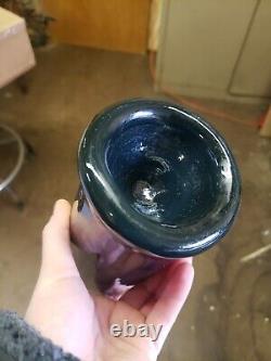 Antique Black Glass Rum Bottle Sand Chip Pontil c. 1830 Blue Glass Gall, Form A+
