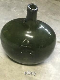 Antique Black Glass Wine Bottle 17th Century Dutch English Onion Pirates Bottle