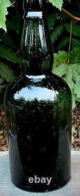 Antique Black Glass-green-3 Pt. BIM-Apply Lip 1800s Lady Leg Whiskey Bottle
