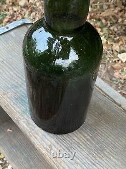 Antique Black Glass-green-3 Pt. BIM-Apply Lip 1800s Lady Leg Whiskey Bottle