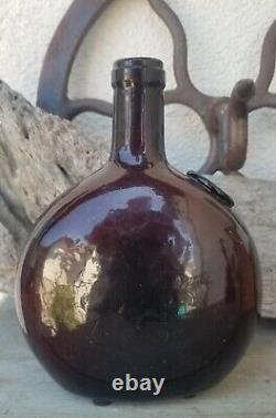 Antique Bottle Black Glass Chestnut eye of god seal reddish glass attic find
