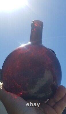 Antique Bottle Black Glass Chestnut eye of god seal reddish glass attic find