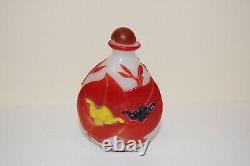 Antique Chinese Peking Glass Snuff Bottle Red Yellow Black Overlay Charity DS19