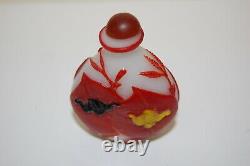 Antique Chinese Peking Glass Snuff Bottle Red Yellow Black Overlay Charity DS19