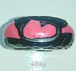 Antique Chinese Pink & Black Overlay Glass Snuff Bottle with Horse & Butterfly