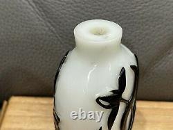 Antique Chinese Republic Black Overlay Glass Snuff Bottle w Floral & Animal Dec