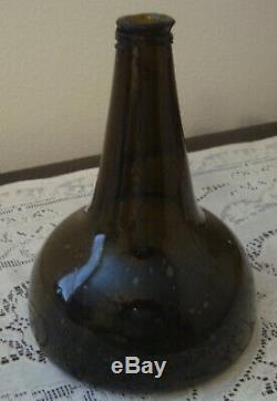 Antique Circa 1680-1720 Dutch Black Glass Onion Pontil Wine Bottle