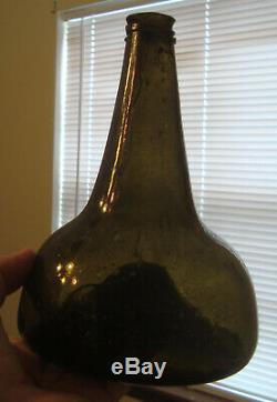 Antique Circa 1680-1720 Dutch Black Glass Onion Pontil Wine Bottle
