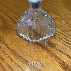 Antique Czech Cut Glass Perfume Bottle Faceted Art Deco Black Topper Empty