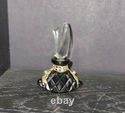 Antique Czech Miniature Perfume BottleArt DecoBlack glass With Dauber (1920s)