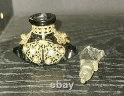 Antique Czech Miniature Perfume BottleArt DecoBlack glass With Dauber (1920s)