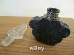 Antique Czechoslovakia / Czech jeweled black glass perfume bottle