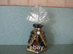 Antique Czechoslovakia / Czech jeweled black glass perfume bottle