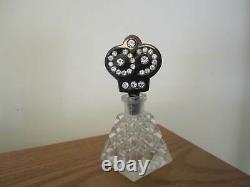Antique Czechoslovakia Rhinestone jeweled black N Clear glass perfume bottle