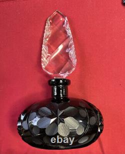Antique Czechoslovakian Glass Etched Perfume Bottle And Stopper Black/ Deep Purp