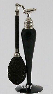 Antique DeVilbiss Perfume Atomizer Black Glass-Chrome Fittings-Art Deco-1925