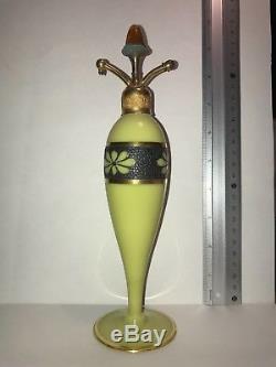 Antique DeVilbiss perfume bottle, opaque citron glass with black & gold design