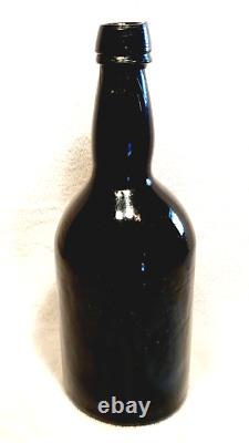 Antique Deep Pontil, Black Glass (green) Bottle 10'' Hand blown #36