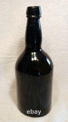 Antique Deep Pontil, Black Glass (green) Bottle 10'' Hand blown #36