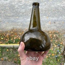 Antique Dutch Horse Hoof Lowland ONION Olive Black Glass Pontil Utility Bottle