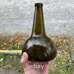 Antique Dutch Horse Hoof Lowland ONION Olive Black Glass Pontil Utility Bottle