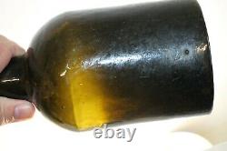 Antique Early Pontil Black Glass Mallet Whiskey Bottle 9'