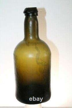 Antique Early Pontil Black Glass Mallet Whiskey Bottle 9 1/2'' blown