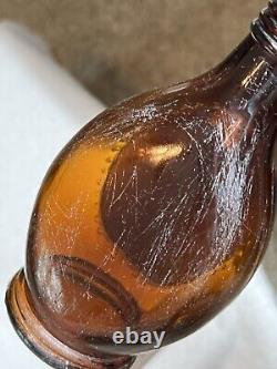 Antique Embossed Label Under Glass Amber Barber Bottle Witch Hazel 7.5