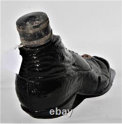 Antique Figural Black Glass Shoe Boot Whiskey Bottle With Original Paint On Toe