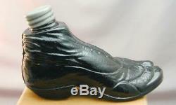 Antique Figural Glass Shoe Boot Whiskey Nip Flask Bottle Black