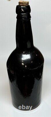 Antique Free Blown Black Glass Bottle Pre-Civil War Era Collectible