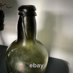 Antique Free Blown Black Glass Liquor Bottle Pre-Civil War Era Collectible