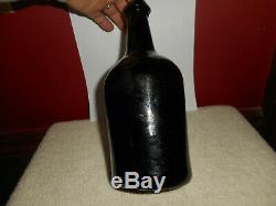 Antique Free Blown Black Glass Spirits Bottle Iron Pontil Out of Round 1850-1880