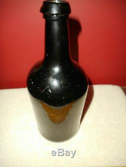 Antique Free Blown Black Glass Spirits Bottle Iron Pontil Out of Round 1850-1880