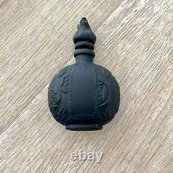 Antique French Art Deco Black Enbossed Satin Glass Perfume Bottle Flowers