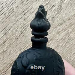 Antique French Art Deco Black Enbossed Satin Glass Perfume Bottle Flowers